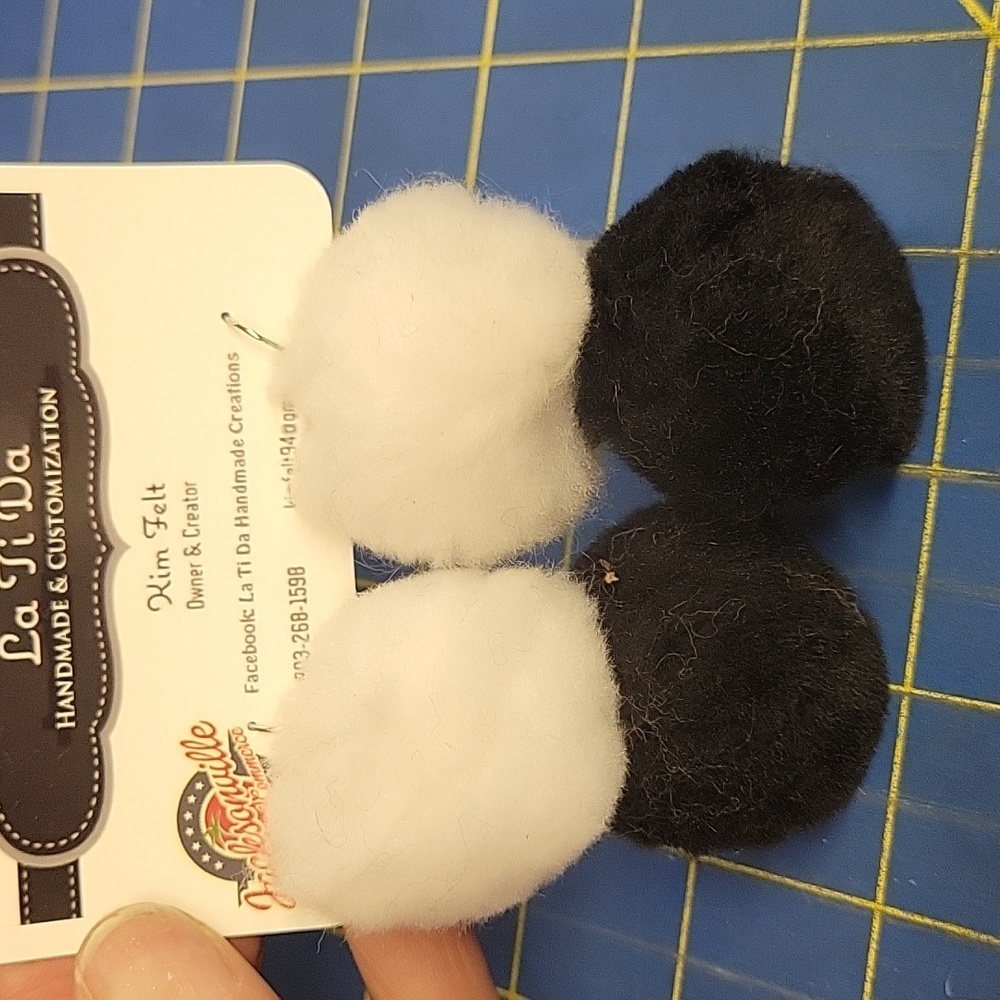La Ti Da Handmade Black and White Pom Pom Earrings